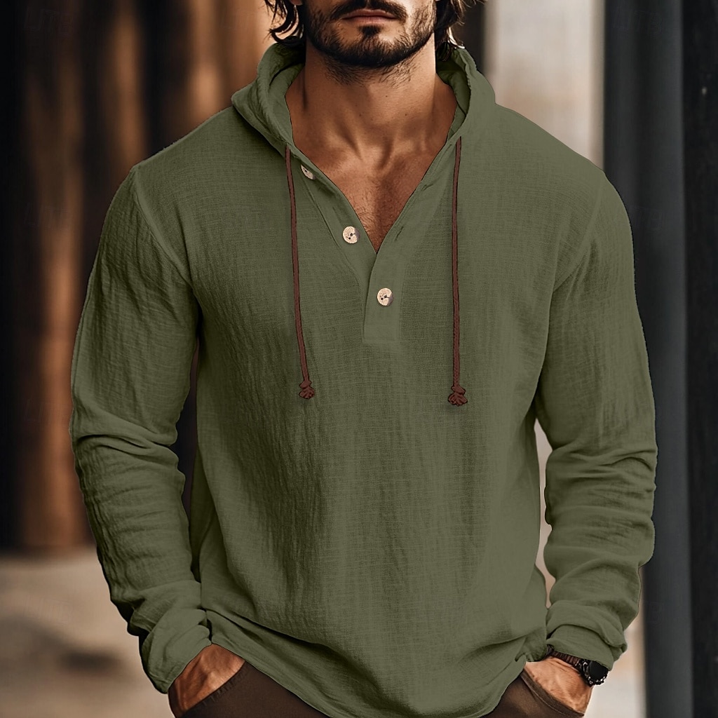 Homens Camisa Social Camisa de linho Camisa com capuz Tecido Férias Casual Branco Azul Verde Café Manga Longa Com Capuz Outono Primavera Verão Roupa de 2025 por $25.99 –P4