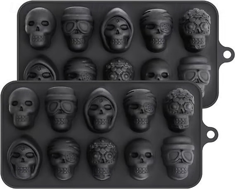 2er-Pack Halloween-Silikonformen, Totenkopf-Schokoladenform, Silikon-Pralinenform, 10 Mulden für selbstgemachte Süßigkeiten, Gelee, Eiswürfel, Fondant und Kuchendekoration 2025 - $12.49 –P5