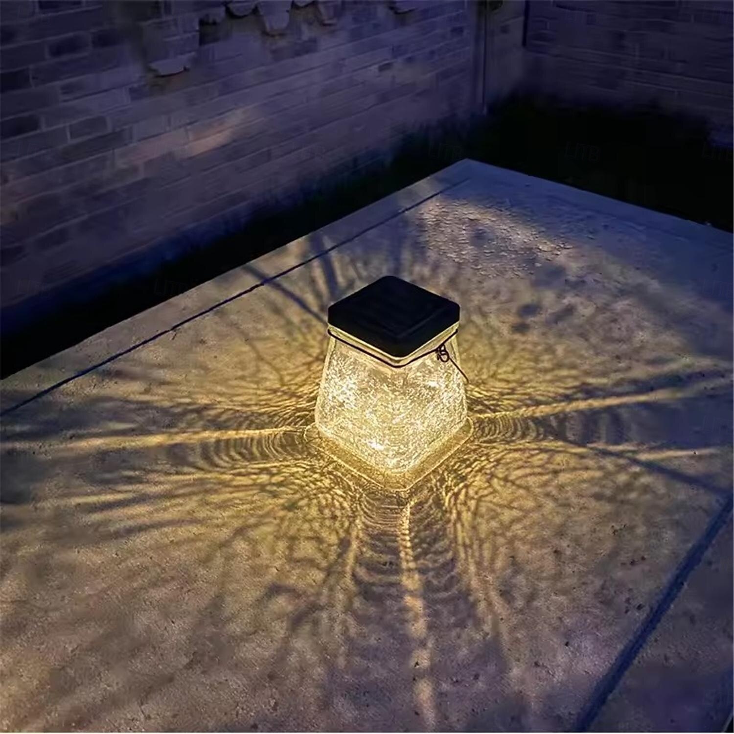 Solarbetriebene, geknackte Hängelampe für den Außenbereich, Gartenhof, Landschaftslampe, solarbetriebene quadratische Schreibtischlampe aus Glas, 1 Stück 2025 - $31.99 –P5