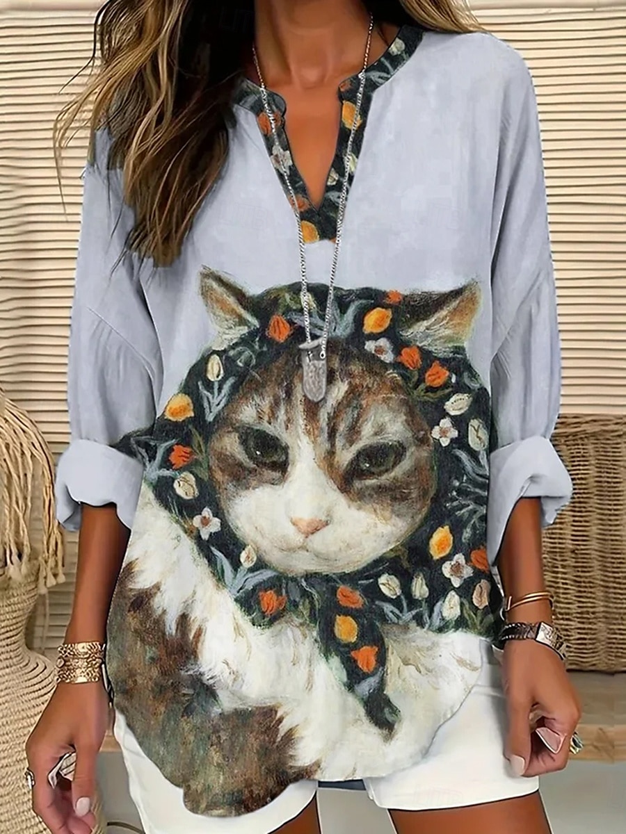 Jour de l'Indépendance Américain Blouse Femme Tunique Col V Manches Longues Boho Décontracté Tops Graphique Animal Drapeau Vintage Tropical Tops Reguliers Imprimé Quotidien Denim Bleu Bleu Ciel de 2025 ? $26.99 –P2