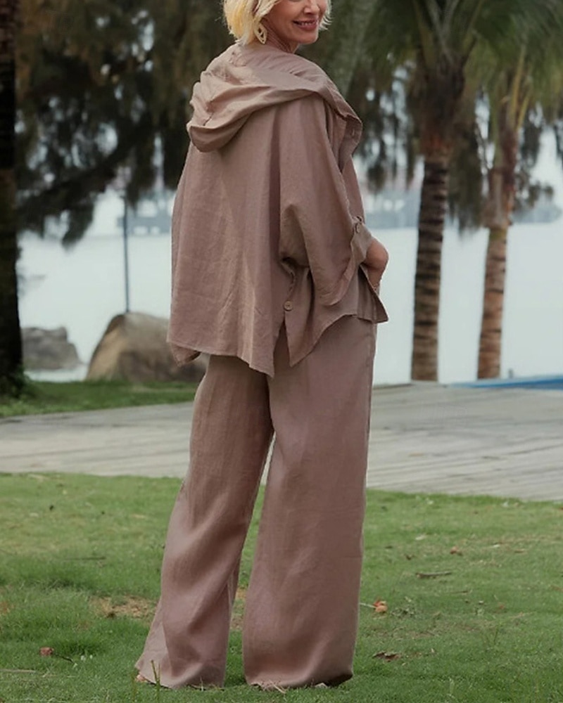 Femmes Mode Streetwear Chemisier Ensembles de Pantalons Haut boléro manche longue À capuche Couleur Unie Vacances Décontracté Quotidien Blanche Rose Claire Marron Printemps Coupe régulière de 2025 ? $30.99 –P4