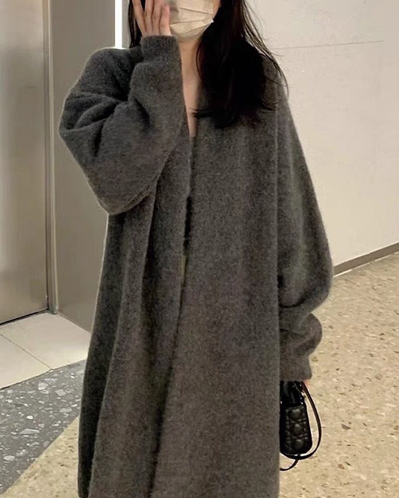 Damskie Sweter Sweter rozpinany Moda Moda miejska Codzienny Jednokolorowe Prążkowany Otwarty przód Dzianiny Długi rękaw Długie topy Robić na drutach Święto Wyjściowe Weekend Żółtobrązowy Ciemnoszary 2025 - $27.99 –P3