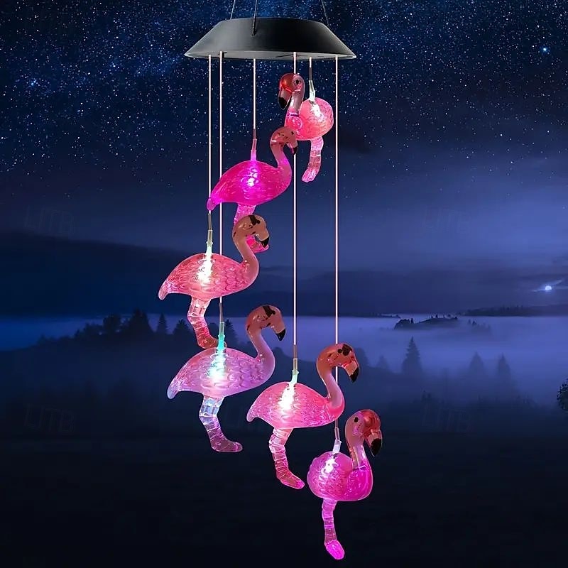Solcellsdriven rgb färgskiftande magisk boll vindklocka utomhus vattentät flamingo vindklocka trädgårdslampa för utomhus trädgård balkong terrassdekor jul nyårspresent 2025 - $22.99 –P6