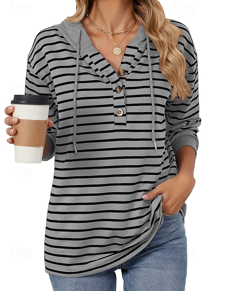 Per donna Felpa pullover Top casual Coulisse Manica Lunga Top Athleisure Scollo a V Protezione Solare Antivento Palestra All'aperto Corsa abbigliamento sportivo Abbigliamento sportivo A righe Grigio del 2025 a $22.99 –P7