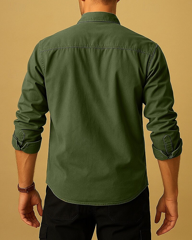 Per uomo camicia cargo Camicia da escursionismo Camicia militare Manica Lunga Collo ripiegato Maglietta Top Esterno Asciugatura Rapida Leggero Traspirante Cotone Nero Verde militare Cachi Caccia del 2025 a $26.99 –P2