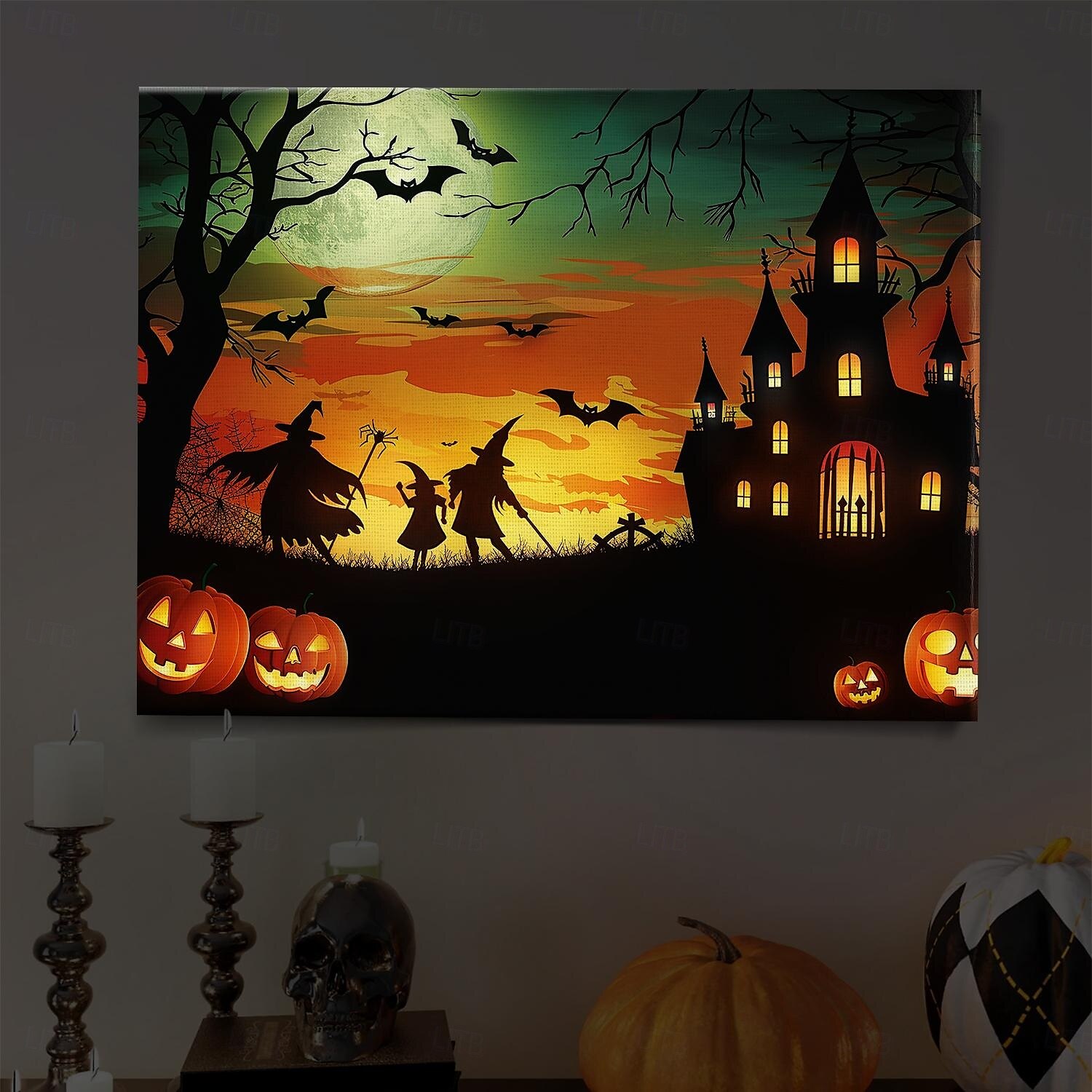 Halloween LED Canvas Wall Art LED Lighted Up Wall Decor 2AA Battery Operated Lighted Canvas Print LED Light Kitchen Bedroom or Home Decor Waterfall 2025 - $35.99 –P4