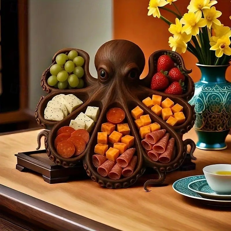 Oktopus-Wurstplatte, Oktopus-Design, Serviertablett aus Holz, neuartige Fleischsorten &Käse-Brotbrett mit Obst-Ozean-Motiven, ideales Geschenk für Meeresfrüchte-Liebhaber 2025 - $32.99 –P3