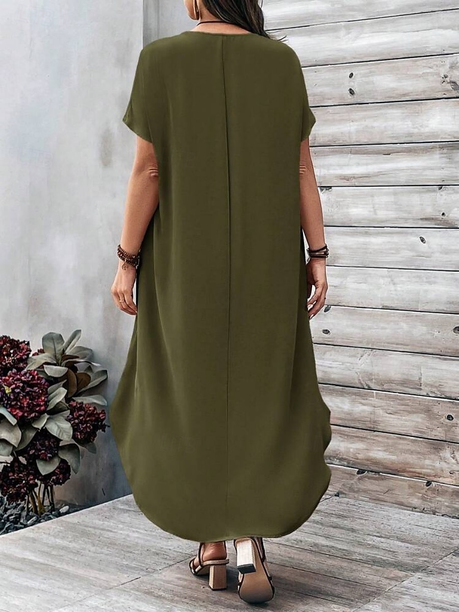 Femmes Grande taille Robe Décontractée Couleur Unie Col en V Manche Courte Été Printemps Élégant Mode Moderne Occasionnel Robe Maxi Quotidien Fête Robe de 2025 ? $33.99 –P10