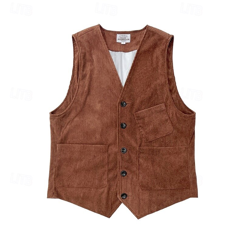 Hombre Chaleco Vacaciones Negocio Moda Casual Primavera Otoño Bolsillo Botones Poliéster Pana Cómodo Plano Recto 1 botón Escote en Pico Ajuste regular Marrón Oscuro Negro Vino Azul Marino Chaleco 2025 - $32.99 –P14