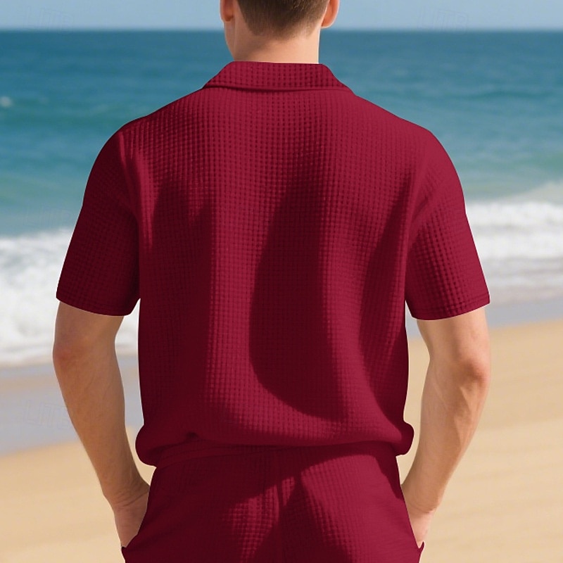 Men's Golf Shirt Golf Polos Shirts Work Casual Lapel Short Sleeve Basic Modern Plain Jacquard Summer Regular Fit Black White Red Royal Blue Khaki Light Grey Golf Shirt 2025 - $16.49 –P20