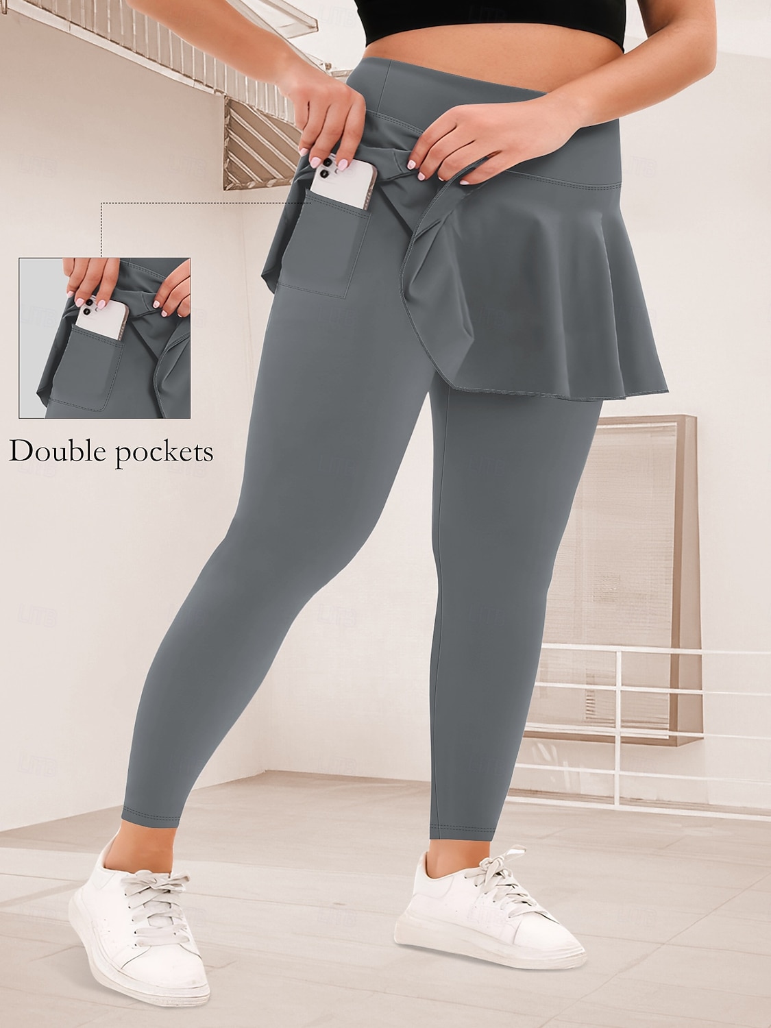 Mujer Tallas Grandes pantalones Polainas Mallas De Deporte Longitud total Cintura Media Plano Bolsillos laterales 2 en 1 Confortable Levantamiento de tope Control de barriga Yoga Casual Diario Gris 2025 - $18.99 –P17