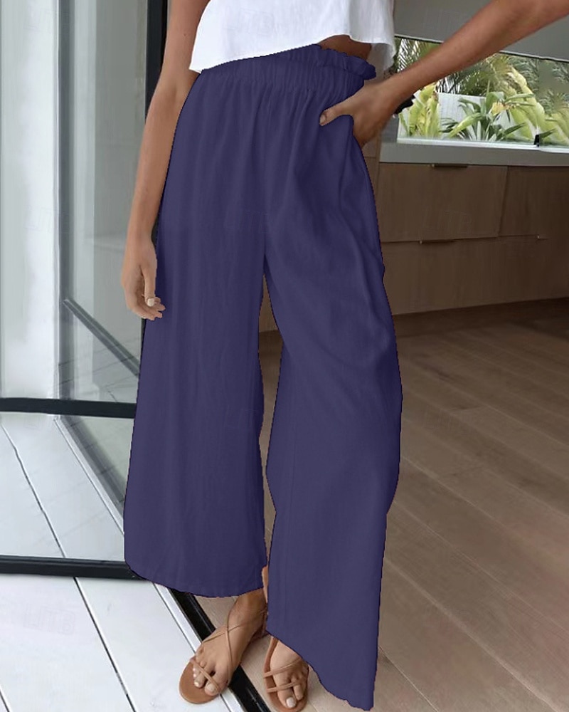 Mulheres Perna larga Calças Roupa de rua Casual Comprimento total Natural Tecido Cintura elástica Confortável Feriado Roupa Diária Final de semana clarete Ferrugem Azul marinho Branco Outono Normal de 2025 por $17.99 –P6
