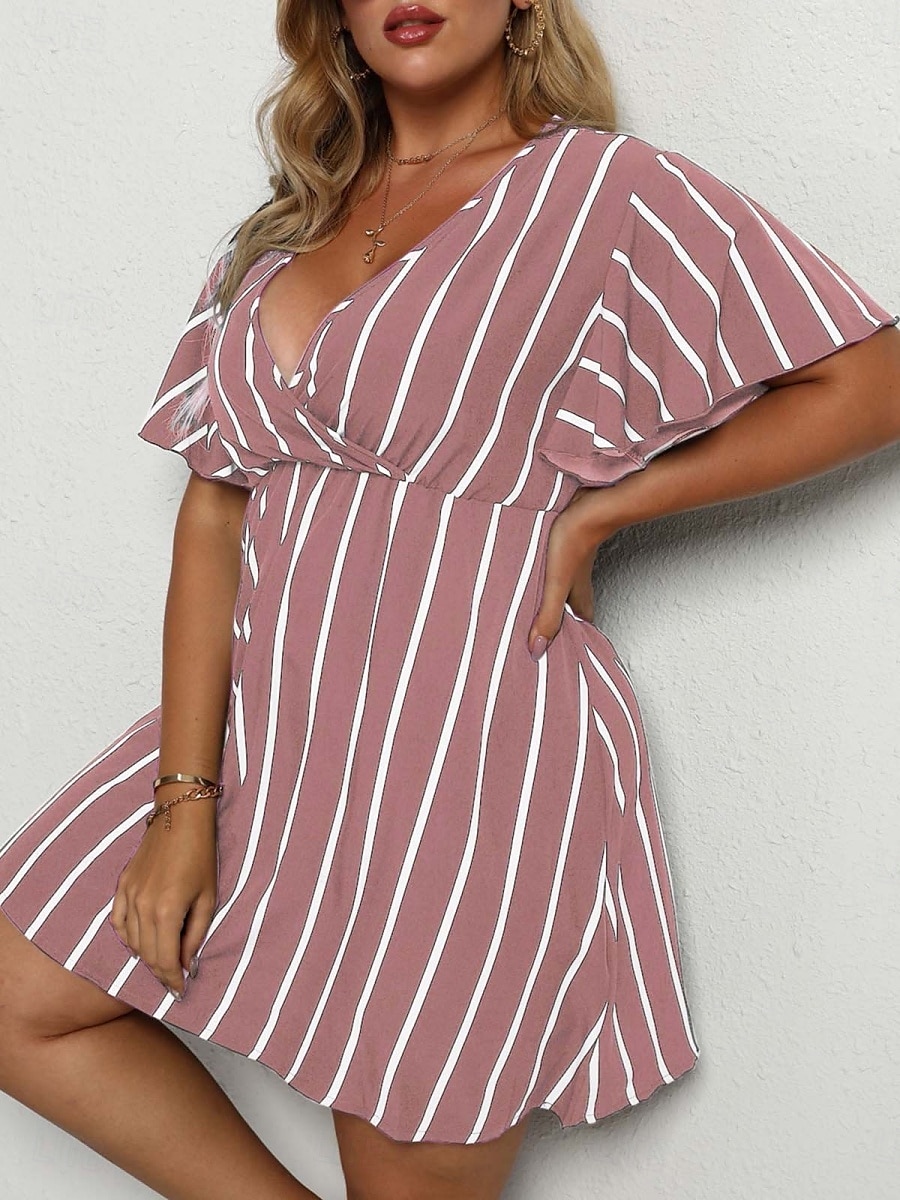 Femmes Grande taille Robe Décontractée Rayé Col en V Manche Courte Été Printemps Mode Moderne Occasionnel Mini robe Quotidien Fête Robe de 2025 ? $18.99 –P8