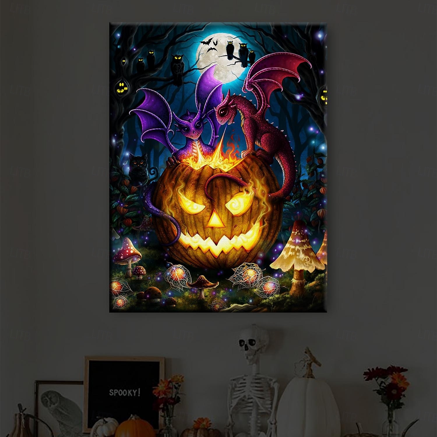 Halloween-LED-Wandbild auf Leinwand, der leuchtende Kürbis von Sarah Richter, LED-beleuchtete Wanddekoration, batteriebetrieben, beleuchteter Leinwanddruck, LED-Licht, Küche, Schlafzimmer oder 2025 - $35.99 –P6