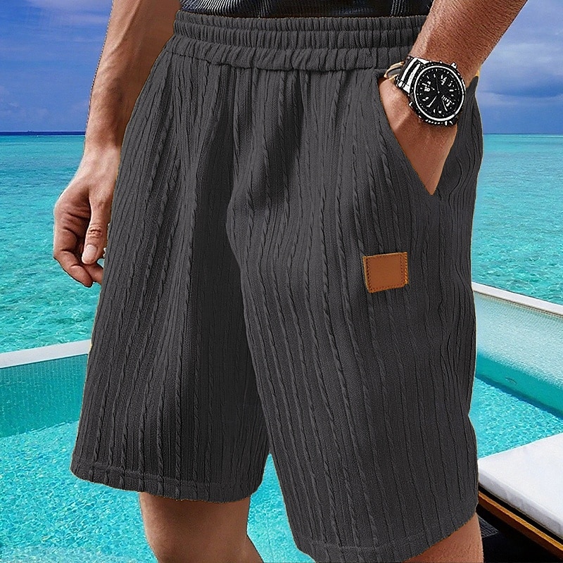 2025年 男性用 ショーツ サマーショーツ カジュアルショーツ ポケット 弾性ウエスト ジャカード 平織り 履き心地よい 高通気性 ショート アウトドア バケーション スポーツ カジュアル ブラック ホワイト  コレクション – $16.49 –P8
