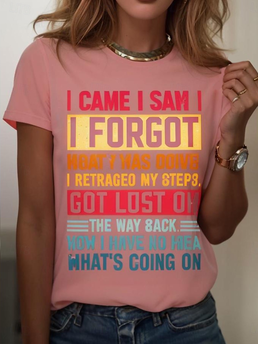 Damen T Shirt Druck Grafik Buchstabe Vintage Stilvoll Klassisch Kurzarm Rundhalsausschnitt Rundhals Normale Oberteile Täglich Wochenende Blau Schwarz Weiß Rosa Purpur Sommer Frühling 2026 - $22.99 –P3