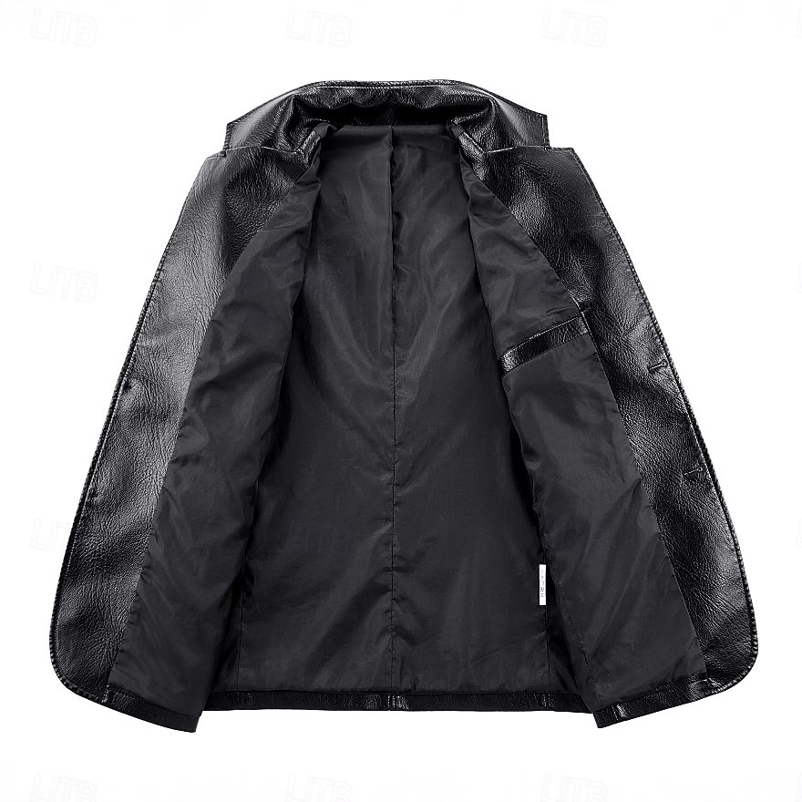 Men's Faux Leather Jacket Blazer Jacket Formal Office Casual Daily Pocket Punk Fashion Spring & Summer PU Leather Synthetic Leather Solid Color Pocket Comfy Single Breasted Blazer Black Coffee 2026 - $56.99 –P3
