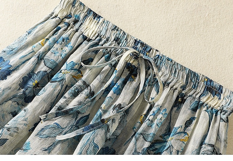 Femmes Jupe Longue Élégant Bohème ancien Occasionnel Maxi Taille haute Jupes Floral Non Elastique Vacances Décontracté Couleur de l'image Été Coton Lin de 2025 ? $34.99 –P7