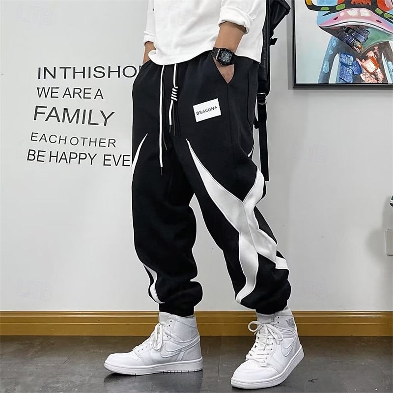 Herren Sporthose Jogginghose Hose Tasche Elastischer Bund Kordelzug Farbblock Komfort Sport im Freien Täglich Mode Lässig Schwarz Mikroelastisch 2025 - $27.99 –P1