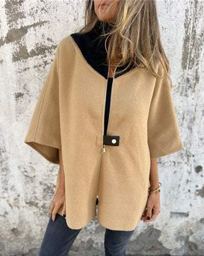 Damen Mantel Freizeitjacke Warm Bequem Patchwork Reißverschluss Mode Modern Lässig Farbblock Ausgehen Wochenende Reisverschluss Regulär Stehkragen Normale Passform Dreiviertelarm Oberbekleidung 2025 - $31.99 –P3