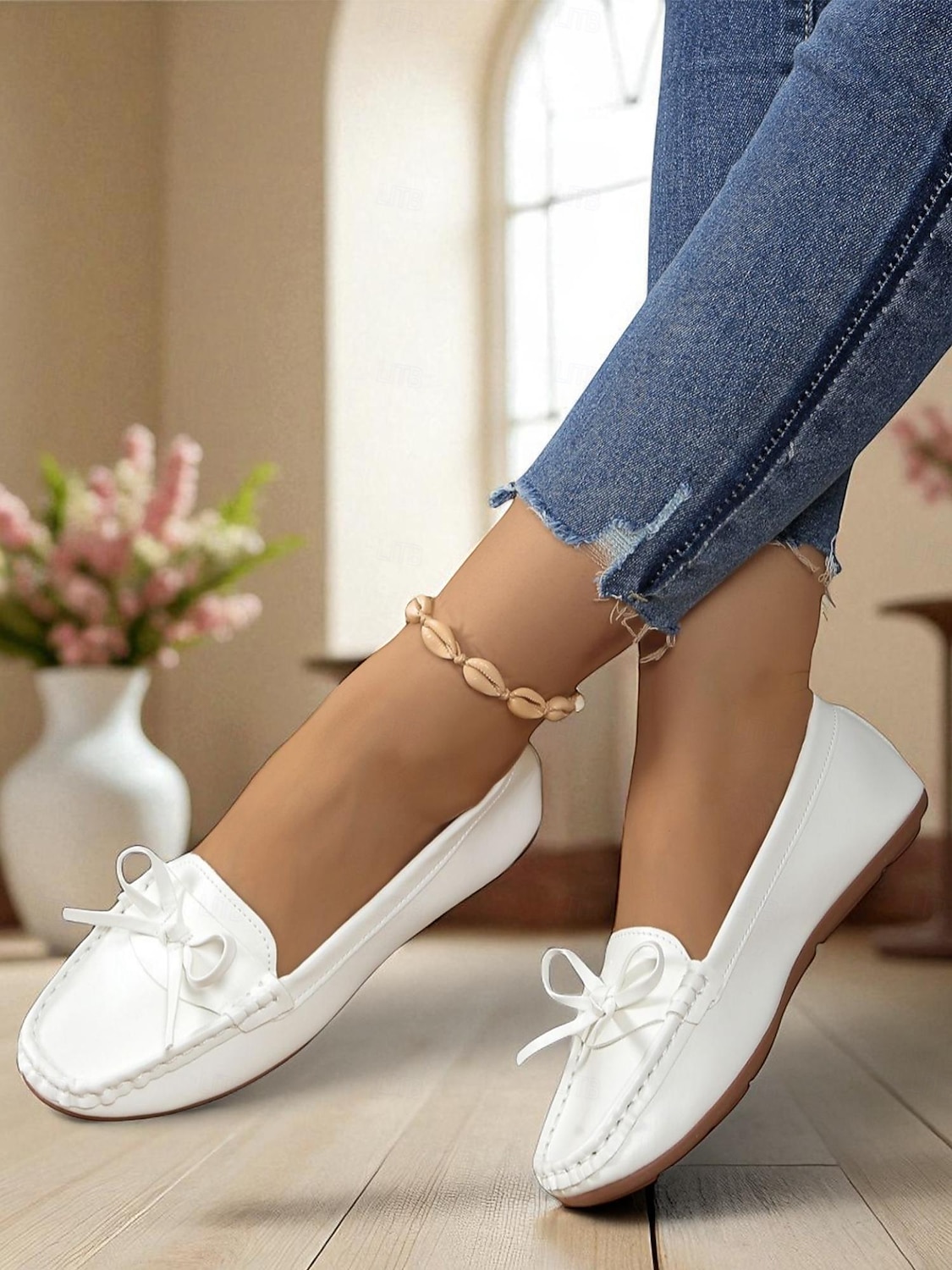 Damen-Mokassins mit goldfarbener Metallic-Schleife – bequeme Slipper, lässige und elegante flache Schuhe für Damen, perfekt für Partys, Reisen und den Alltag 2025 - $19.99 –P6