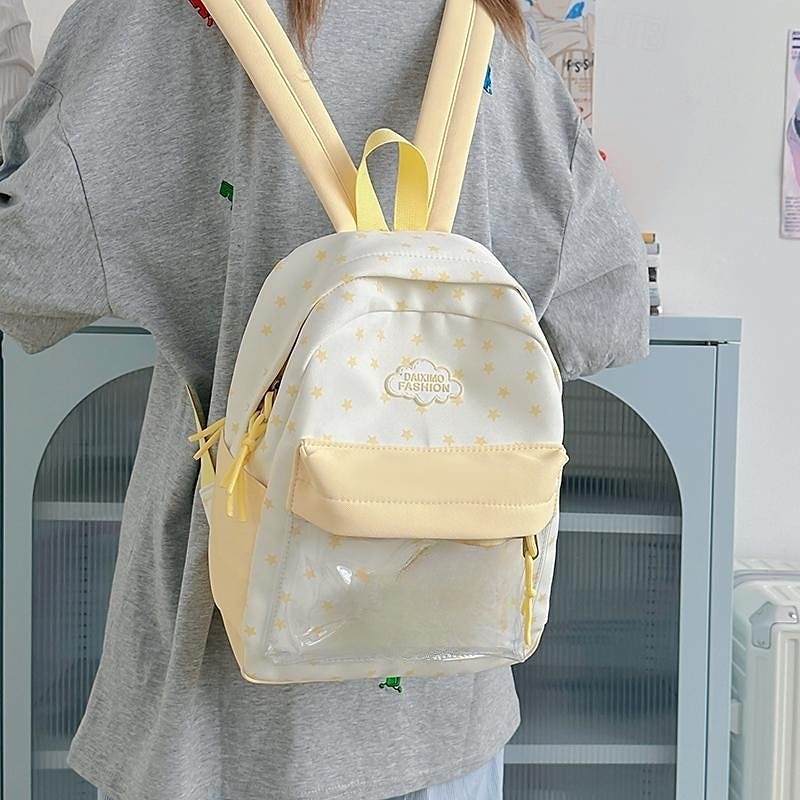 Sac à dos mignon à imprimé étoiles pour filles avec poche avant transparente – cartable kawaii en toile pour adolescentes et pour la rentrée de 2025 ? $29.99 –P1