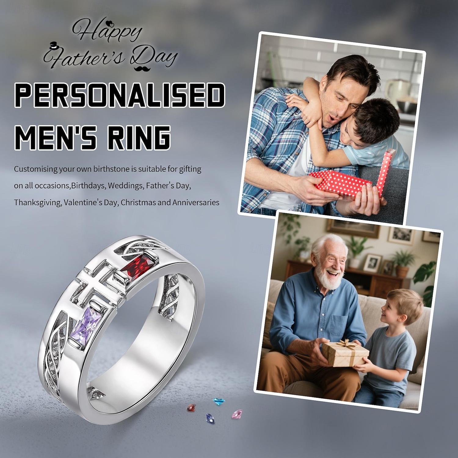 Personalized Birthstone Ring Custom Gift for Men, Custom Name Engraved Men's Ring, Perfect Gift for Dad Husband Boyfriend, Father's Day, Anniversary, Christmas, Valentine's Day 2025 - $21.99 –P3