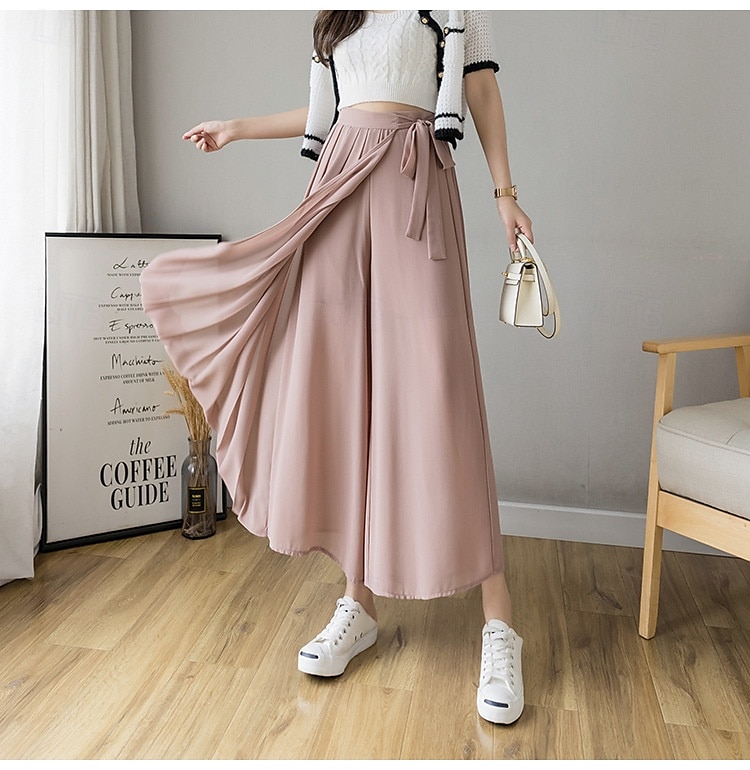 Per donna Gamba larga Chinos Casual Lunghezza intera Naturale Semplice Gamba larga Coulisse Comodo Traspirabilità Casual Quotidiano Nero Rosa Blu Primavera Autunno Vestibilità comoda del 2025 a $22.99 –P6