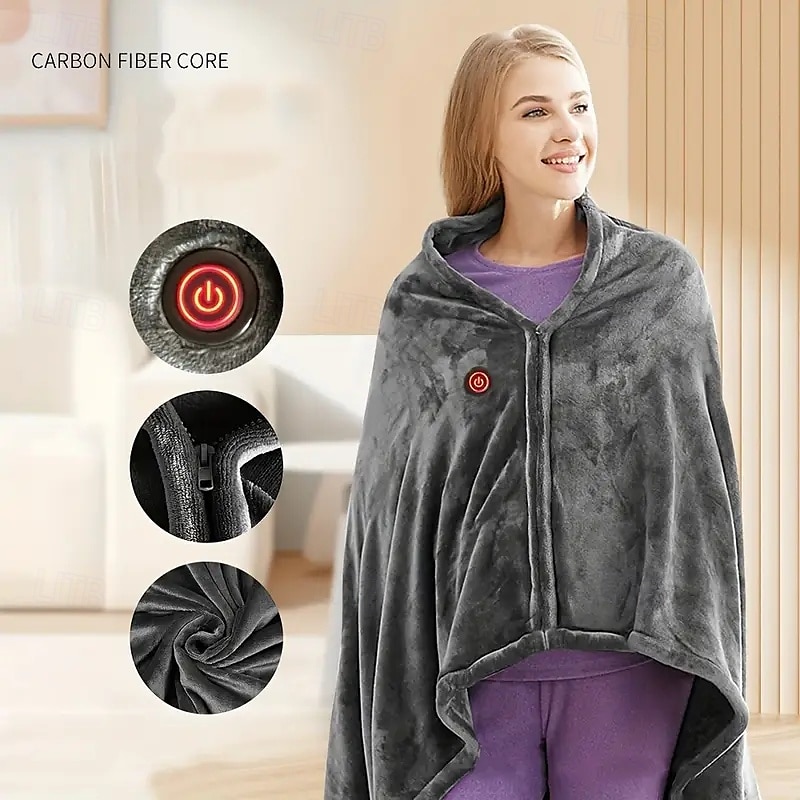 USB Rechargeable Heating Blanket Flannel Single Warm Shawl Three-speed Temperature Adjustment Suitable for Office Lunch Break Outdoor Travel Car Travel and Keeping Warm 2025 - $37.99 –P5