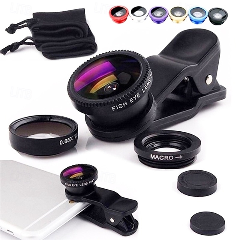 Φακός μικροκάμερας 3 σε 1 με ευρυγώνιο φακό fisheye για iPhone, Xiaomi Redmi, φακοί 3 σε 1 zoom fisheye σε smartphone με κλιπ τηλεφώνου 2025 - $6.99 –P1