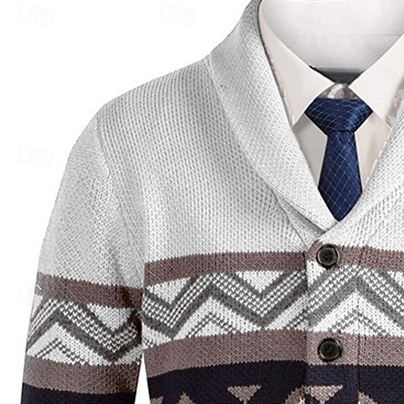 Herre Genser Cardigan Genser Fair Isle genser Riflet Strikke Vanlige topper Strikket Geometrisk Buet Ferie Mote Avslappet Dagligdagstøy Klær Vår & Vinter Hvit Gul S M L 2025 - $42.99 –P10