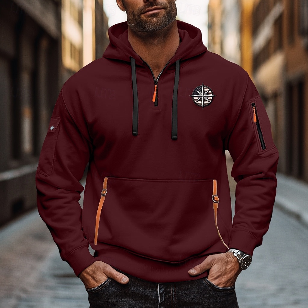 Per uomo Felpa con cappuccio Felpa con cappuccio e zip corta Nero Bianco Vino Blu marino Blu Reale Con Cappuccio Semplice Con zip Tasca Frontale Tattico Sport & Outdoor Casuale Streetwear Cool del 2025 a $23.99 –P8
