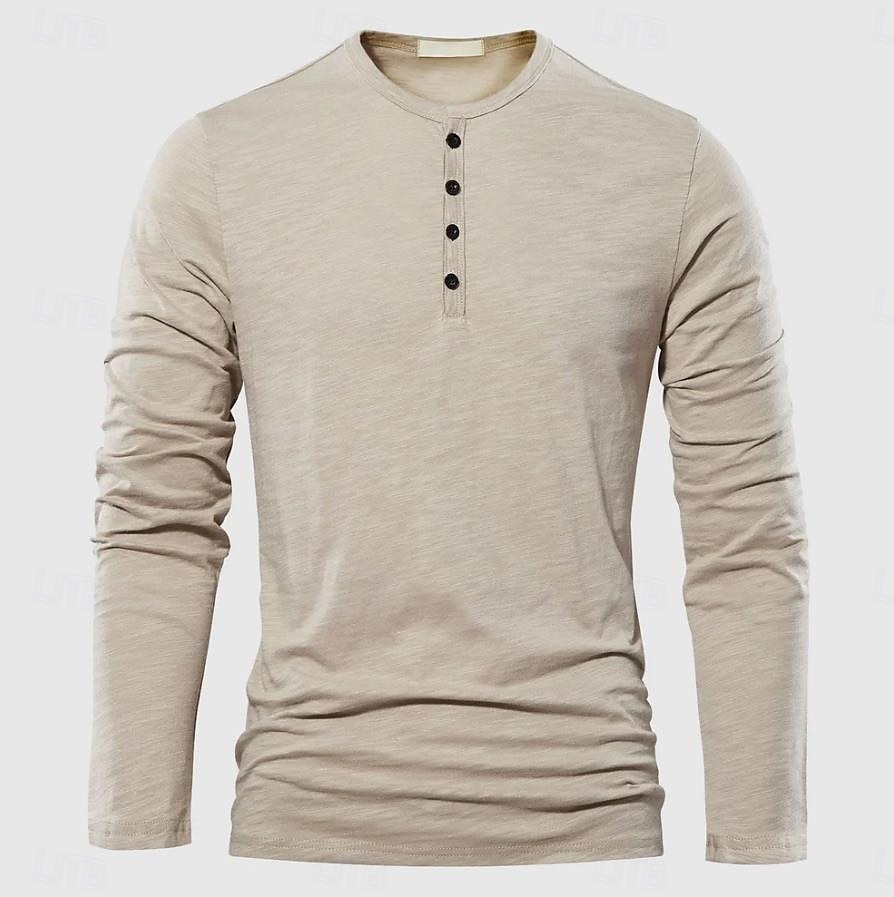 Herren Henley Hemd T-Shirt Bambus-T-Shirt Langarm Einfach Einheitliche Farbe Mode Designer Basic Knopf hoch Henley Urlaub Straße Lässig Frühling & Herbst Schwarz Weiß Burgunderrot Henley T-Shirt 2025 - $19.99 –P2