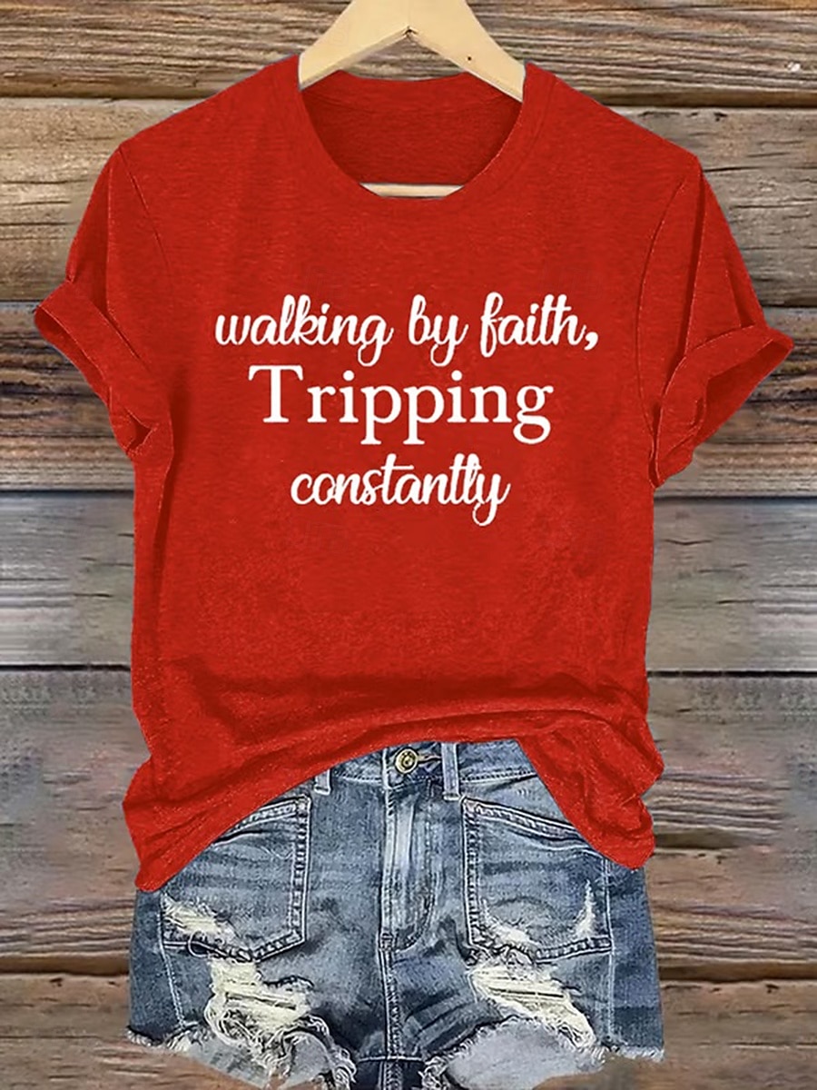 Damen T Shirt Druck Grafik Vintage Stilvoll Klassisch Kurzarm Rundhalsausschnitt Rundhals Normale Oberteile Täglich Blau Schwarz Weiß Rosa Rote Sommer Frühling 2026 - $22.99 –P1