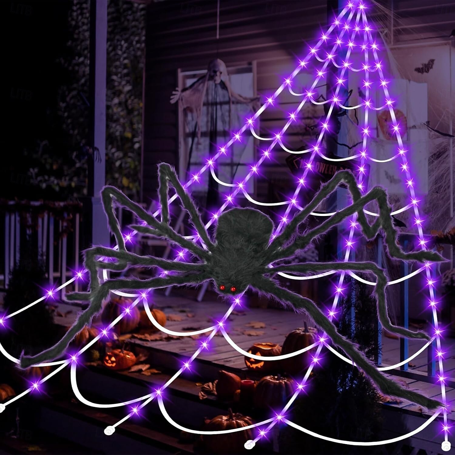 1 peça de lâmpada triangular luminosa de Halloween de 5m * 4,8m, roxa, laranja, aaa, à prova d'água, com caixa de bateria, controle remoto, 250 contas de LED, luzes de decoração para pátio interno e de 2025 por $23.99 –P2