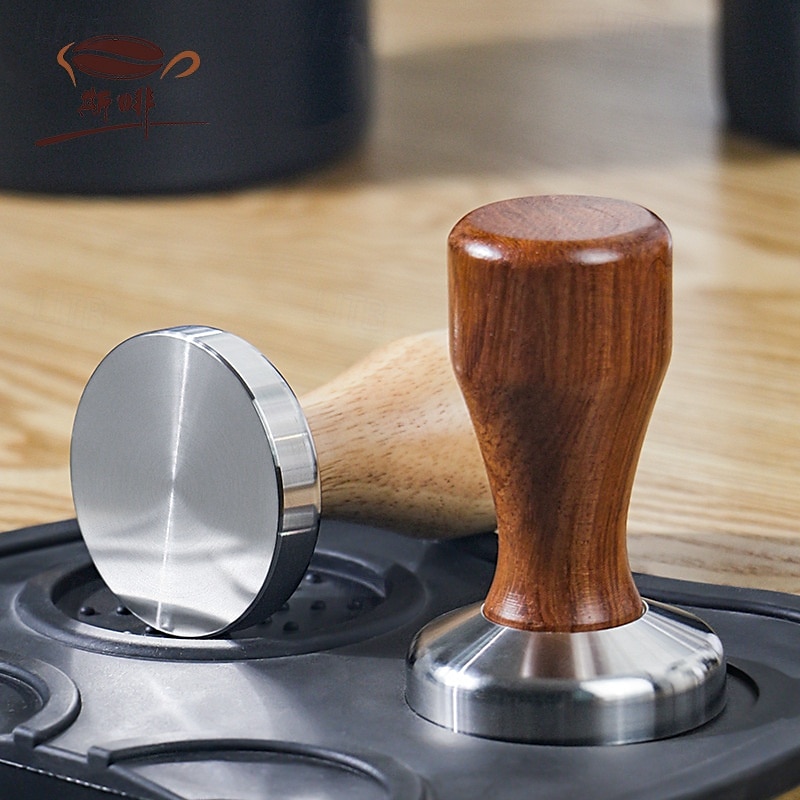 Kaffestamper med håndtak i svart valnøtt eller eik, espressofordeler i rustfritt stål i 304 og tampere for barista, tilbehør til kaffemaskin 2025 - $21.99 –P2