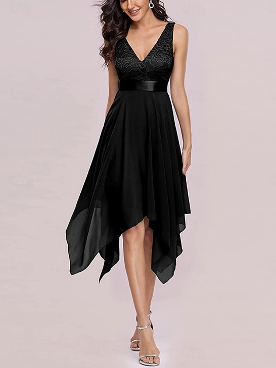 Women's Mini Dress Cocktail Dress Wedding Guest Dress Chiffon Chiffon Dress Elegant Fashion Modern Outdoor Cocktail Party Regular Fit Plain Sleeveless V Neck Black White Summer Spring 2026 - $27.99 –P11