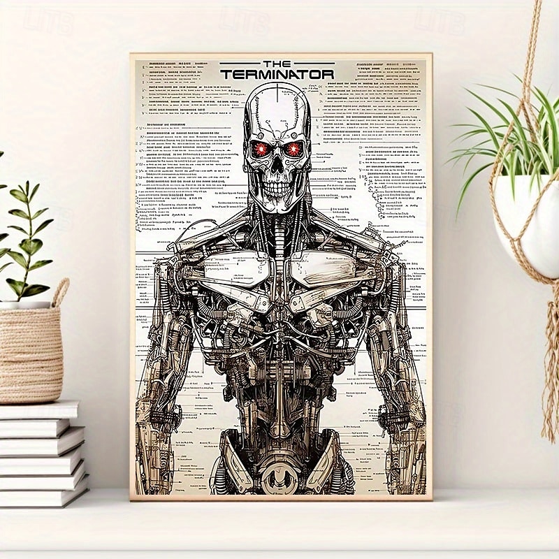Modernes, einfarbiges 1-teiliges Terminator-Kunstposter auf Leinwand, ungerahmt, Sci-Fi-Wanddekoration mit detaillierter Roboterillustration – wasserdicht, perfektes Geschenk und Heimdekoration, 2025 - $13.99 –P2