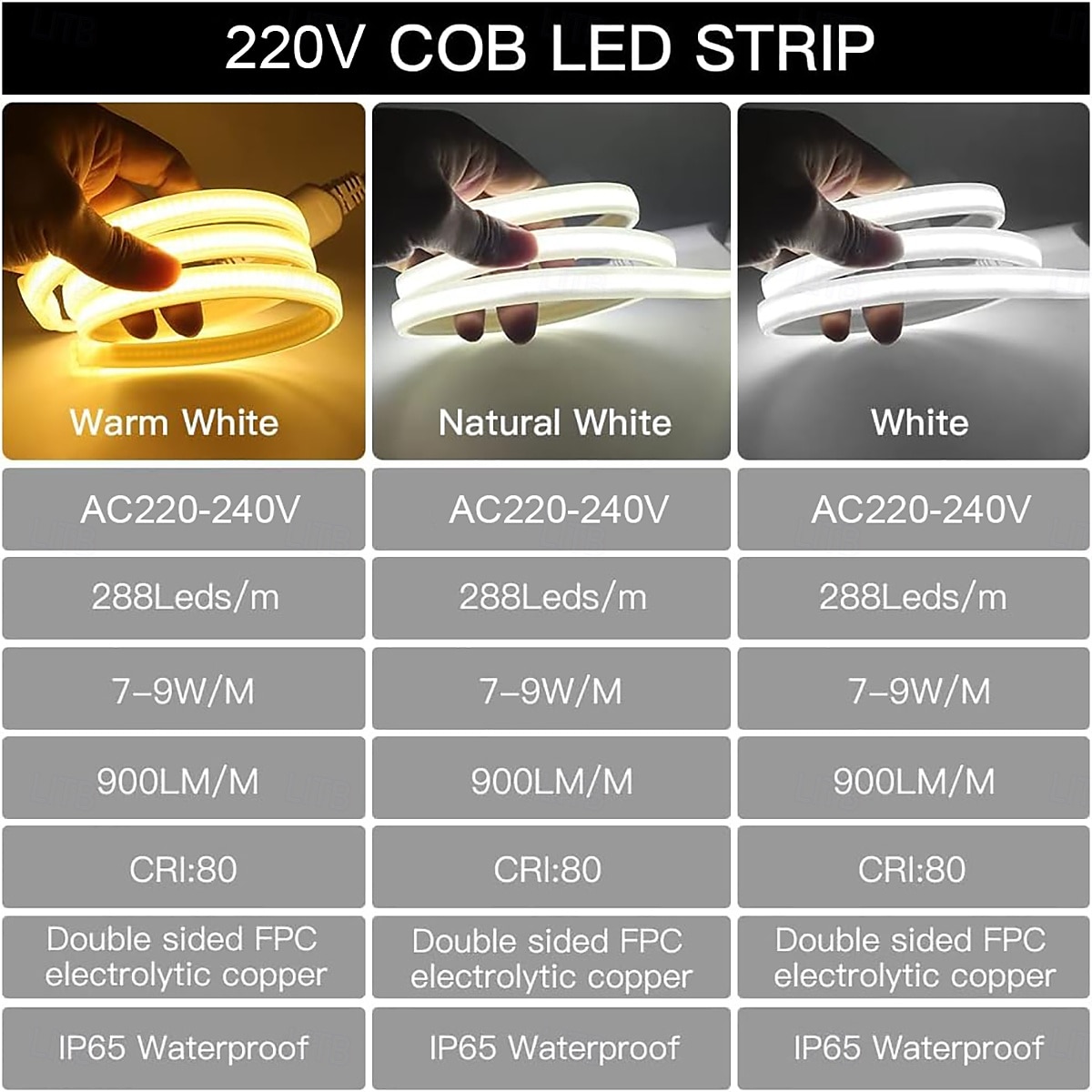 AC 220V COB LED Strip Lights Outdoor Waterproof IP65 White Super Bright 10W/M CRI 80 LED Rope Light With switch plug 2025 - $16.99 –P8