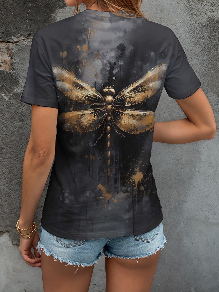 Dames T-shirt Afdrukken Grafisch dier Libel Vintage Stijlvol Klassiek Korte mouw V-hals Normale tops Dagelijks Uitgaan Weekend blauw Zwart Rood Paars Groen Zomer Lente 2026 - $21.99 –P2