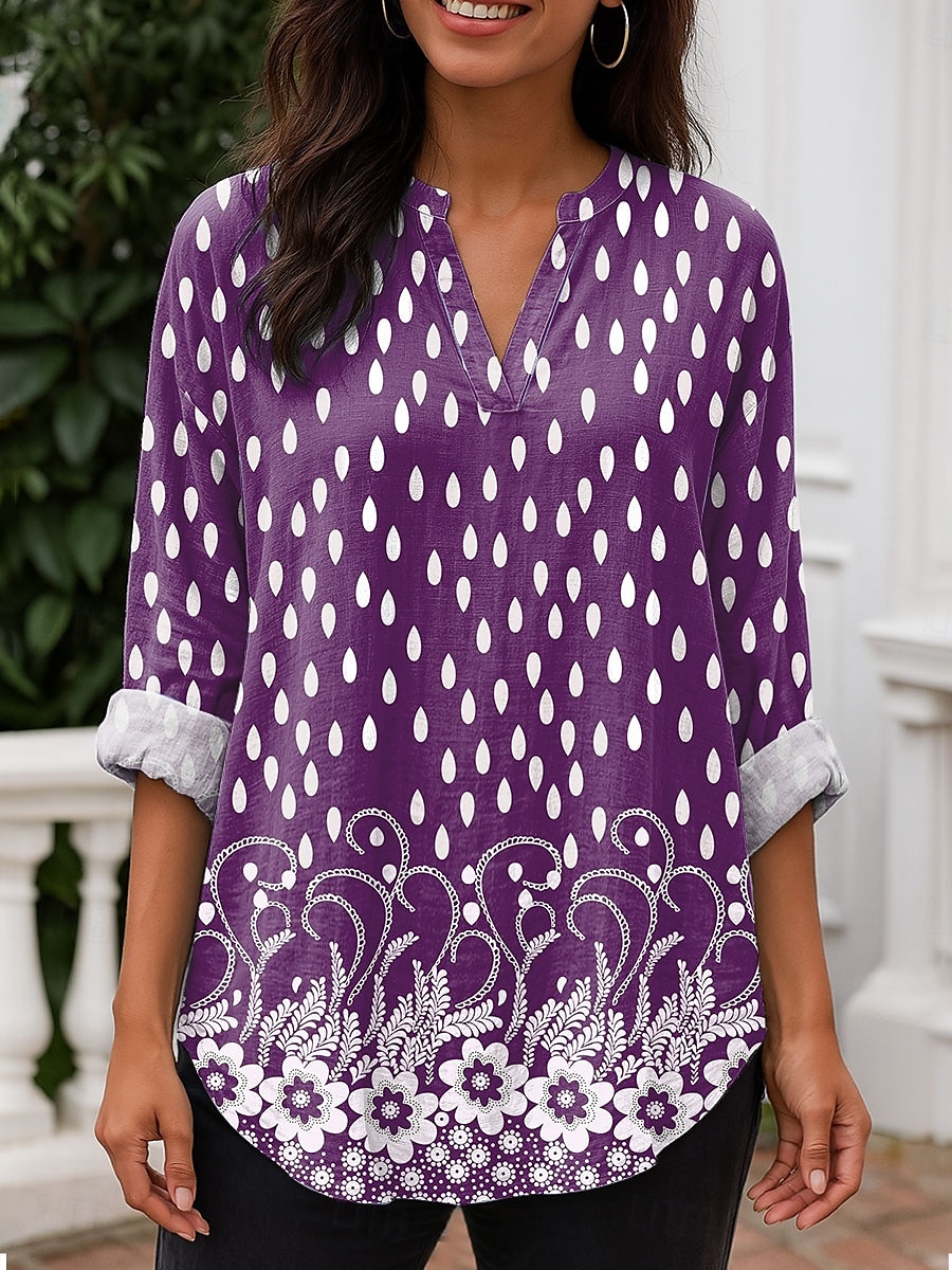 Femmes Chemisier Fleuri Graphique À pois ancien Quotidien Élégant manche longue Col en V Hauts Réguliers Quotidien Fête Imprimé Bleu Violet Vert Gris Printemps Automne de 2025 ? $24.99 –P2