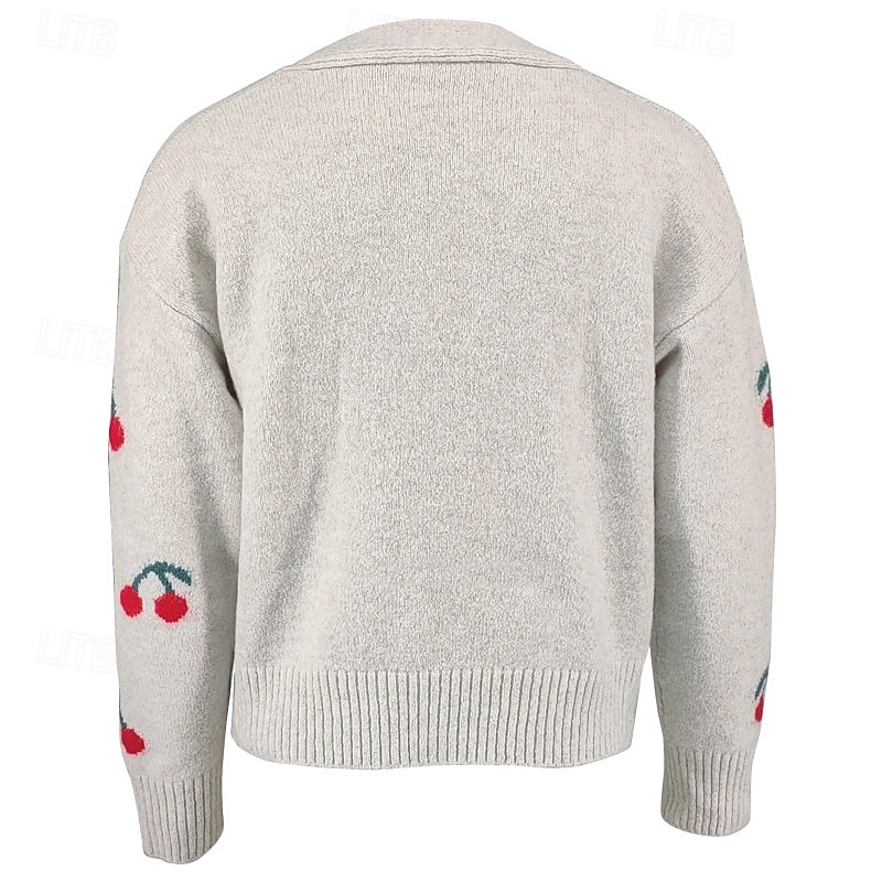 Damen Pullover Strickjacke Mode Streetwear Täglich Frucht Gerippt V Ausschnitt Gestrickt Langarm Normale Oberteile Stricken Ferien Ausgehen Wochenende Weiß Herbst Winter 2025 - €42.99 –P8