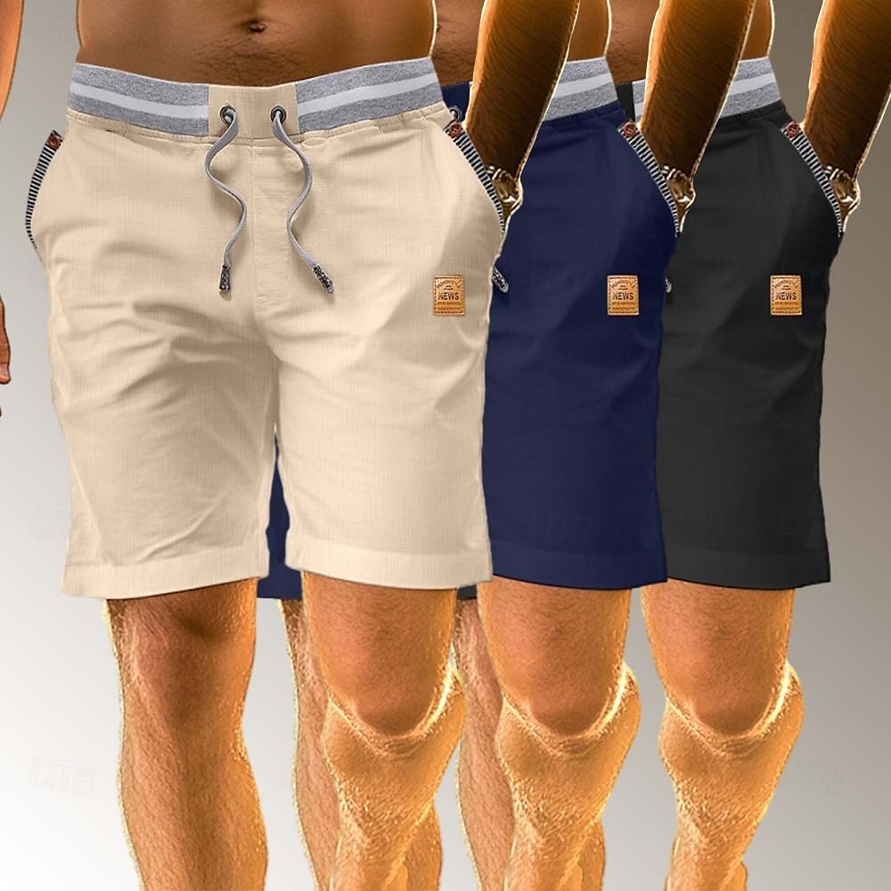 Herr Shorts Linne Shorts Sommarshorts Beach Shorts Lappverk Elastisk midja Snörning Färgblock Komfort Andningsfunktion Knelängd Ledigt Dagligen Helgdag Semester Mode Blå + Svart + Marinblå Bl 2025 - $37.99 –P7