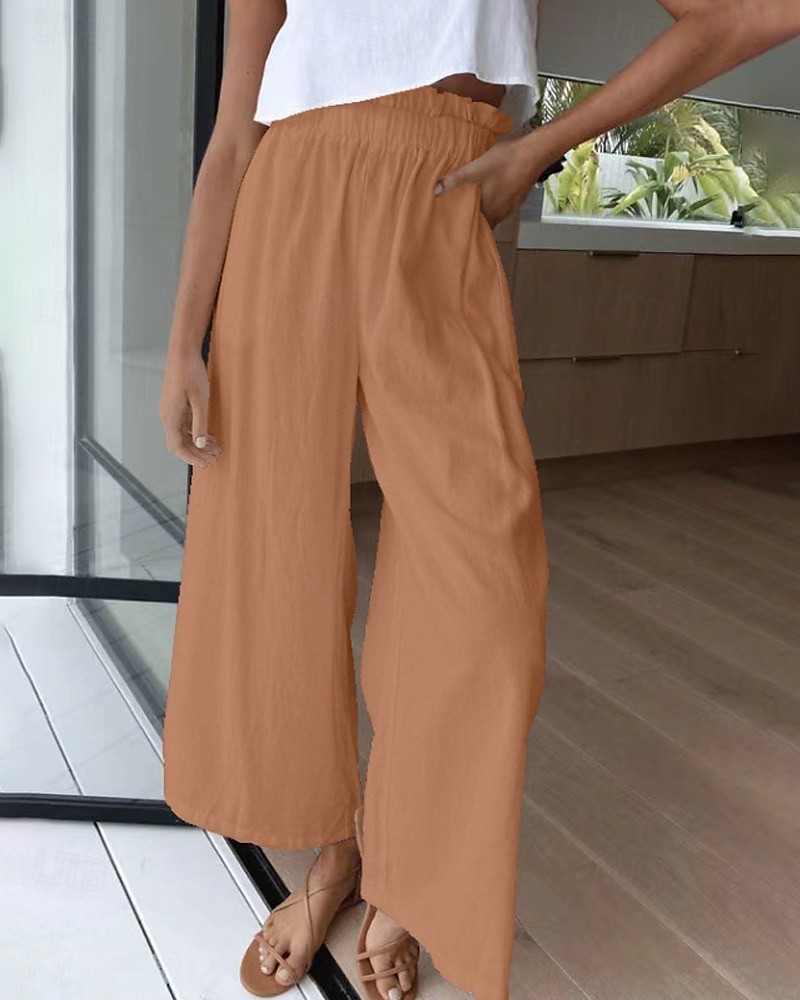 Mulheres Perna larga Calças Roupa de rua Casual Comprimento total Natural Tecido Cintura elástica Confortável Feriado Roupa Diária Final de semana clarete Ferrugem Azul marinho Branco Outono Normal de 2025 por $17.99 –P1