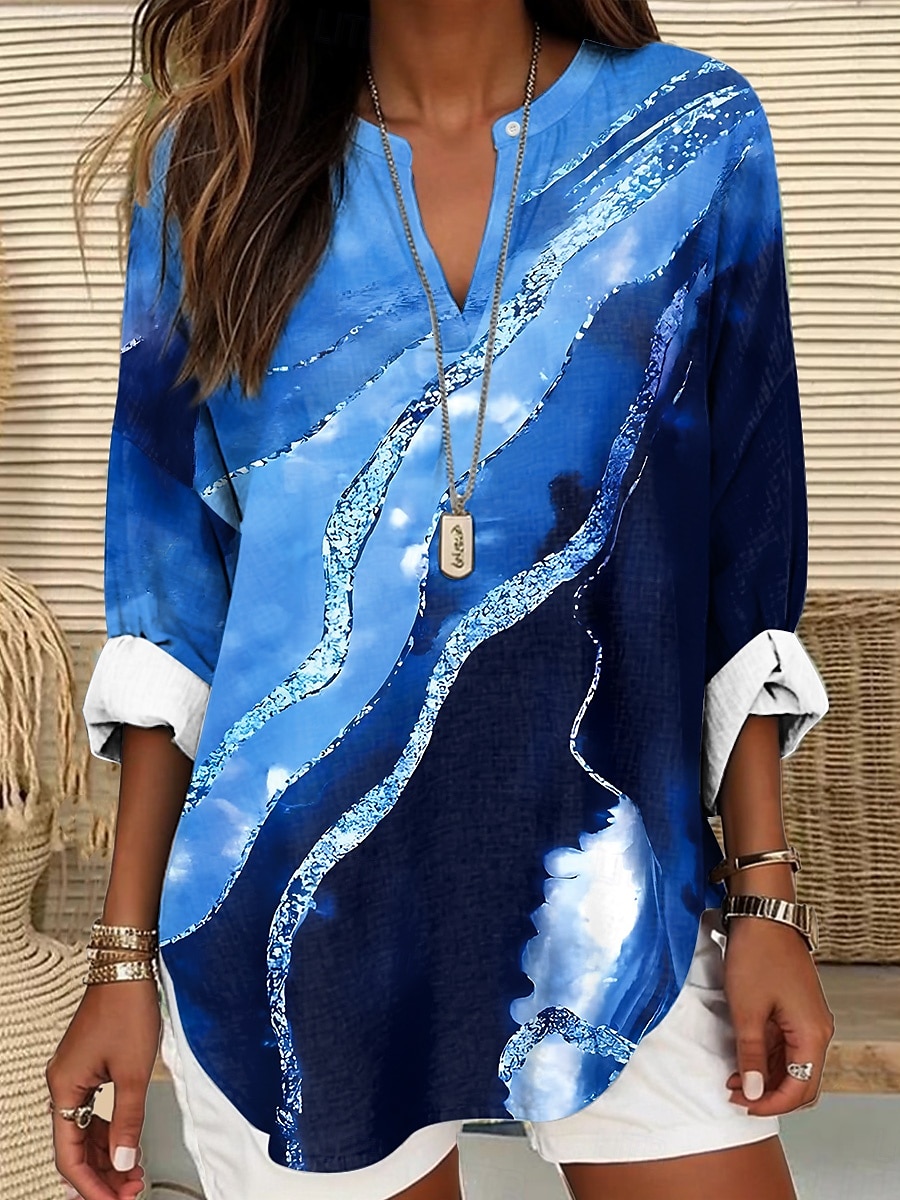 Femmes Chemisier A Ombre Graphique Géométrique ancien Quotidien Élégant manche longue Col en V Hauts Réguliers Quotidien Fête Imprimé Bleu Bleu Ciel Violet Claire Été Printemps Automne de 2025 ? $24.99 –P2