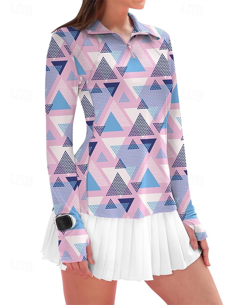 בגדי ריקוד נשים גיאומטרי חולצת POLO חולצת טניס שרוול ארוך דפוס רבע מיקוד Pullover הגנת UV אלסטי נושם טניס גולף פיקלבול צווארון רוכסן חולצה Polo ורוד כחול בגדי טניס 2026 - $25.99 –P2