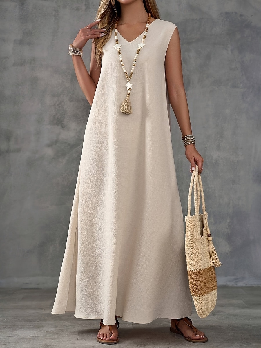 Per donna Abito maxi Abito a trapezio Abito Estivo Casual Quotidiano Vestibilità regolare Semplice Senza Maniche Scollo a V Nero Bianco Viola chiaro Verde Estate del 2025 a $28.99 –P2