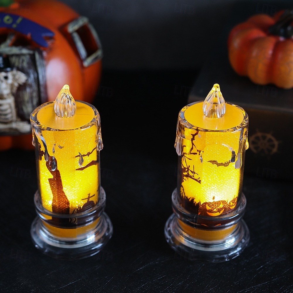 2 szt. nagrobek czarnego kota na Halloween, elektroniczna świeca LED, oświetlenie do wnętrz i na zewnątrz, do restauracji, sypialni, na świąteczną atmosferę, dekoracyjna oprawa świetlna 2025 - $10.99 –P3