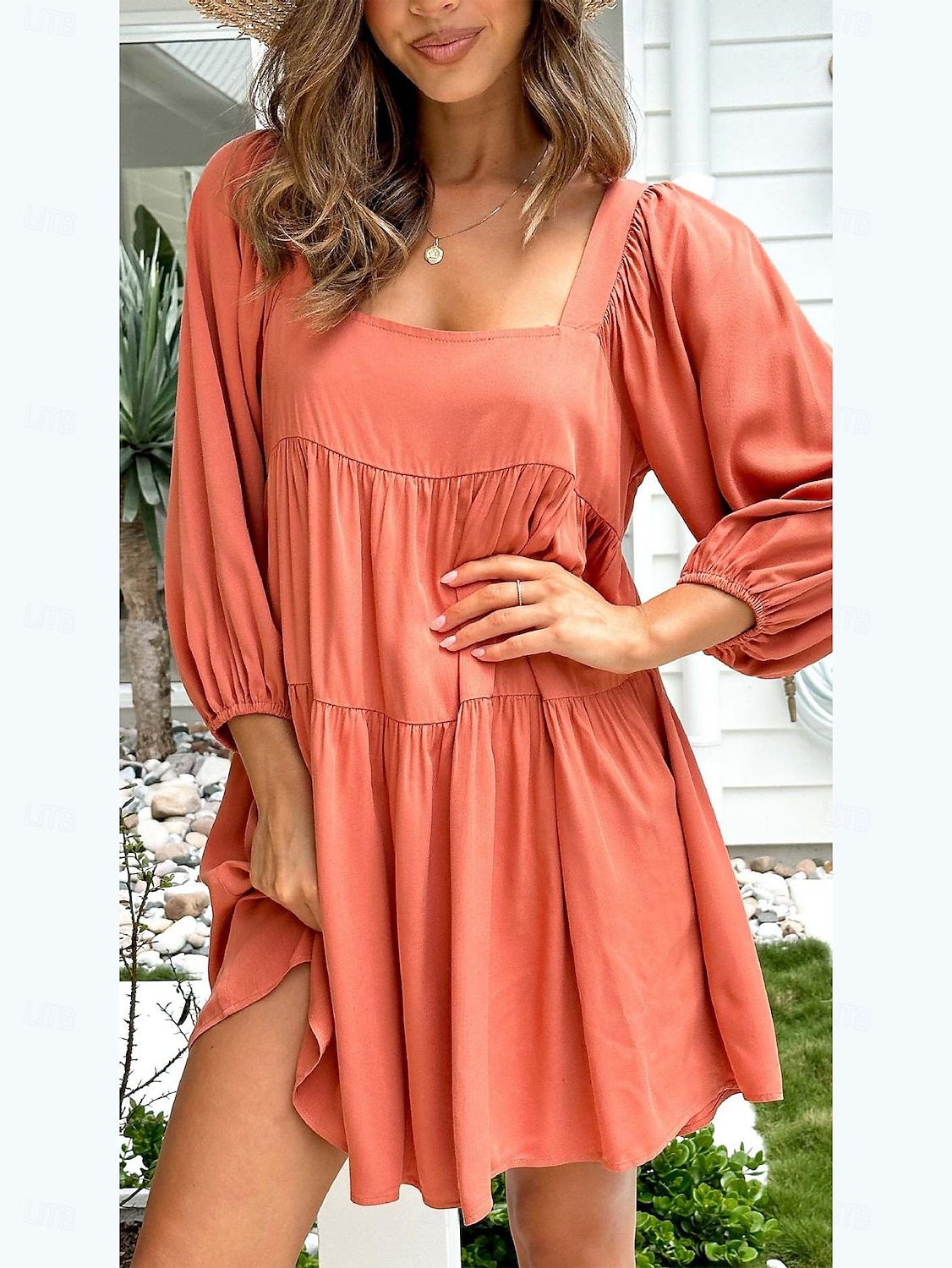 Damen Minikleid Sommerkleid Figurbetontes Kleid Rückenfreies Kleid Urlaub Party Geburtstag Laternenärmel Party Täglich Ferien Lässiger Schnitt Einfach Dreiviertelarm Quadrathals Hellblau Orange 2025 - $28.99 –P3