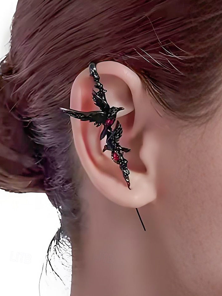 Dámské gotické havraní náušnice s červeným drahokamem – halloweenské šperky ze slitiny vhodné na večírky, cosplay a večerní akce. 2025 - $11.99 –P4